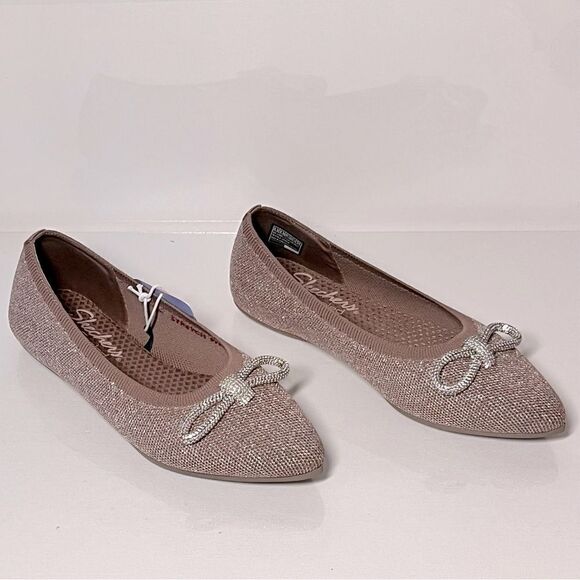 Skechers Cleo Point Glitzy Haze Recycled Vegan Sparkle Knit Bow Flats - Picture 3 of 7